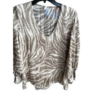 TYCHE balloon bubble sleeve gold metallic threading glam lightweight 3/4 sl sz M